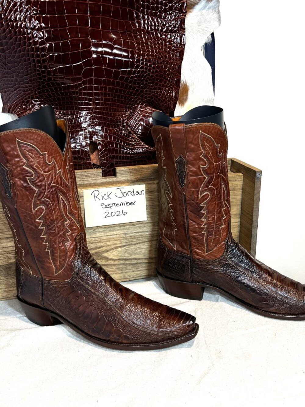Lucchese 1883 Sienna Brown Ostrich Leg Cowboy Boots in men's size 13D - Picture 3 of 10